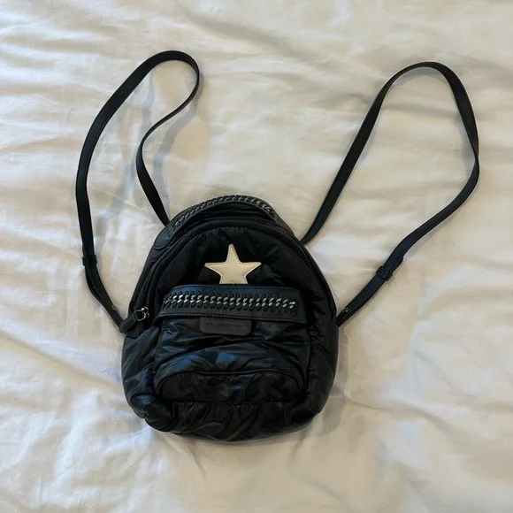 Stella McCartney Black Backpack with Silver Star Mini Backpack/ Crossbody Bag Stella McCartney Falabella Go All Over Stars Backpack  main image 4